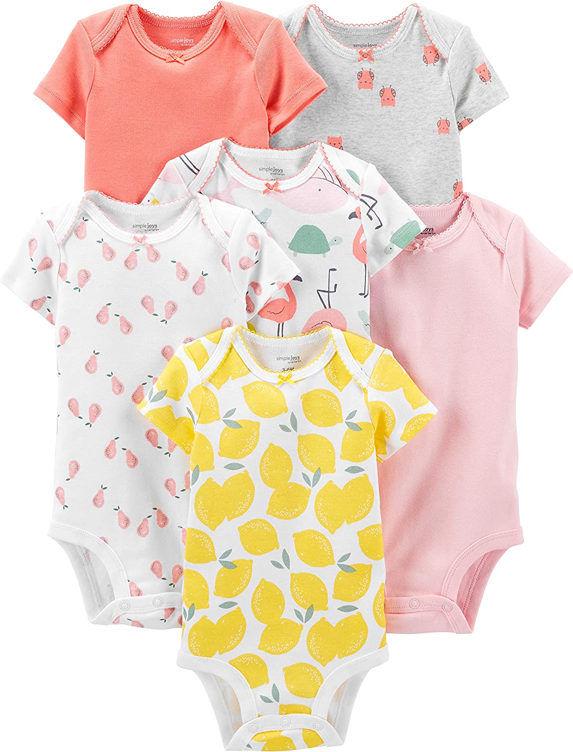 230816074507153_1 Simple Joys by Carter's Baby Girls' Short-Sleeve Bodysuit, Pack of 6 - Image 1